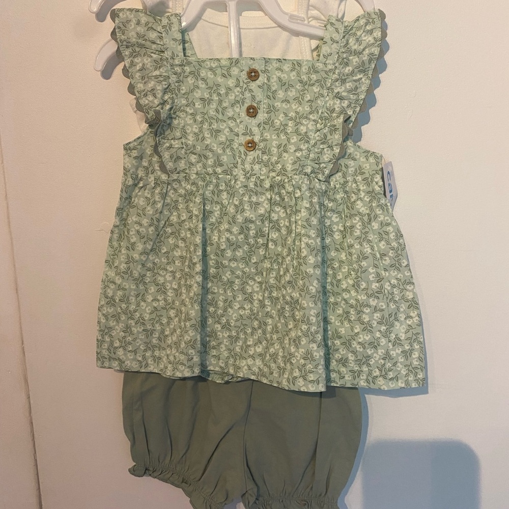 Carter's Green Floral Top and Shorts Set